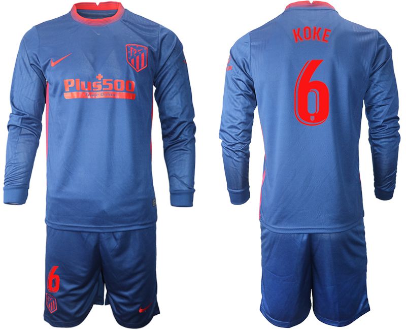 Men 2020-2021 club Atletico Madrid away long sleeves #6 blue Soccer Jerseys